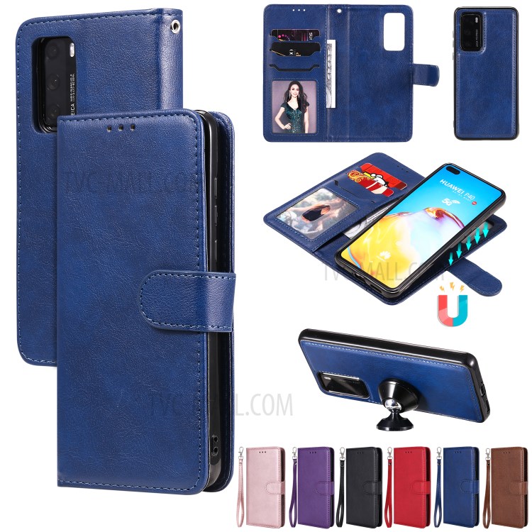 Solid Color Detachable 2-in-1 Leather Phone Cover Case for Huawei P40 - Blue-12
