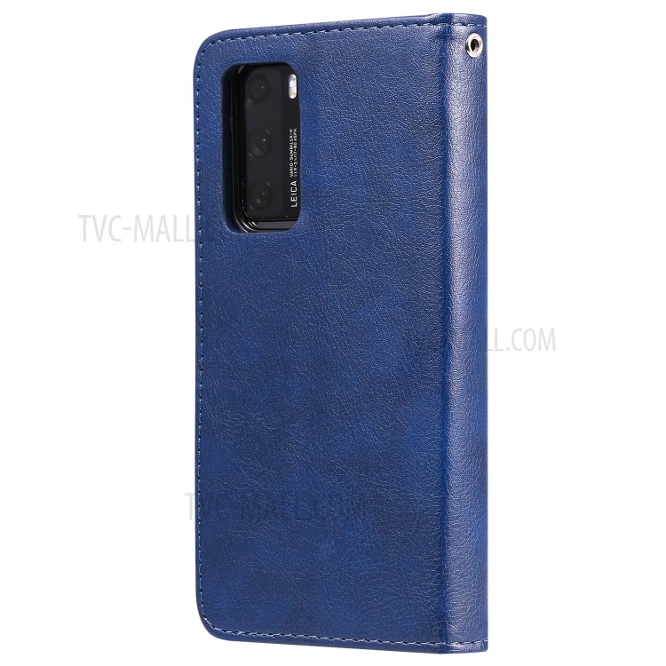Solid Color Detachable 2-in-1 Leather Phone Cover Case for Huawei P40 - Blue-3