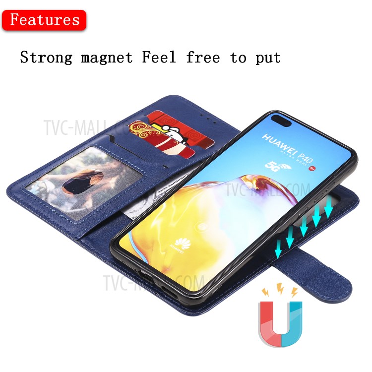 Solid Color Detachable 2-in-1 Leather Phone Cover Case for Huawei P40 - Blue-5