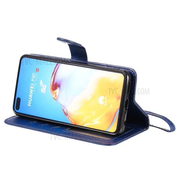 Solid Color Detachable 2-in-1 Leather Phone Cover Case for Huawei P40 - Blue-9