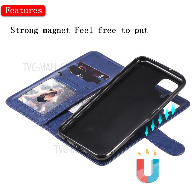 Solid Color Detachable 2-in-1 Leather Cover Case for Huawei P40 Pro - Blue-5
