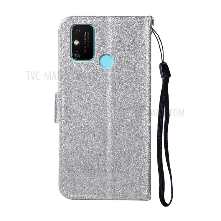 Flash Powder Leather Stand Phone Case with Card Slots for Huawei P smart 2020 - Silver-3