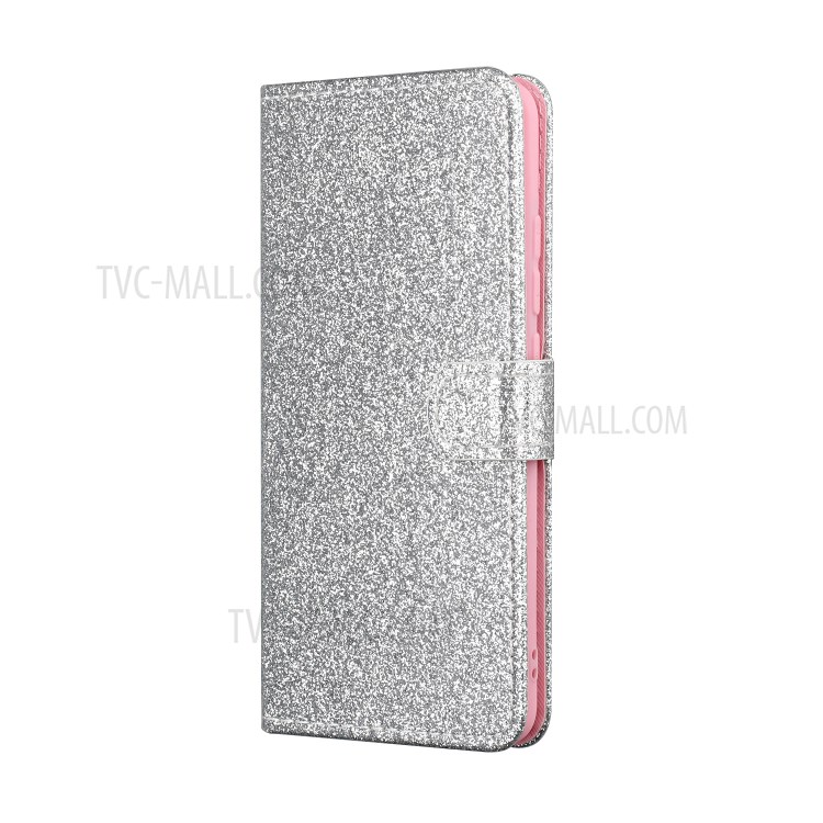 Flash Powder Leather Stand Phone Case with Card Slots for Huawei P smart 2020 - Silver-4