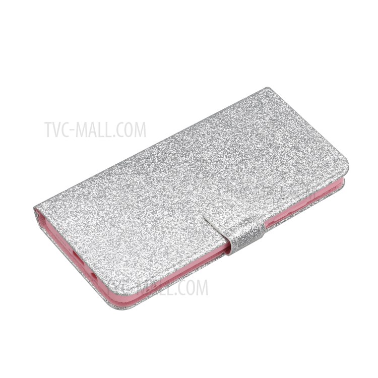Flash Powder Leather Stand Phone Case with Card Slots for Huawei P smart 2020 - Silver-5