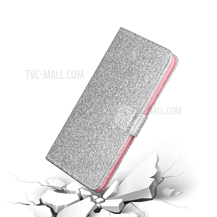 Flash Powder Leather Stand Phone Case with Card Slots for Huawei P smart 2020 - Silver-6