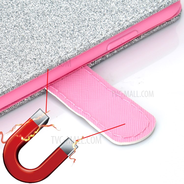 Flash Powder Leather Stand Phone Case with Card Slots for Huawei P smart 2020 - Silver-7