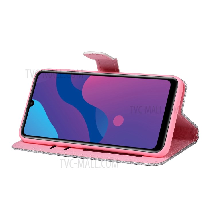 Flash Powder Leather Stand Phone Case with Card Slots for Huawei P smart 2020 - Silver-8