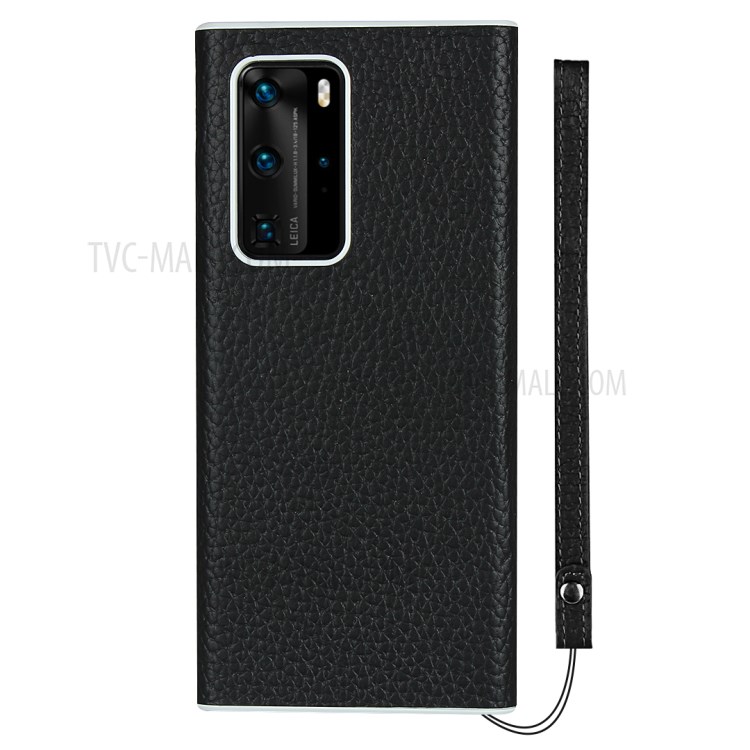 Litchi Skin Genuine Leather Coated TPU Phone Cover for Huawei P40 Pro - Black-2