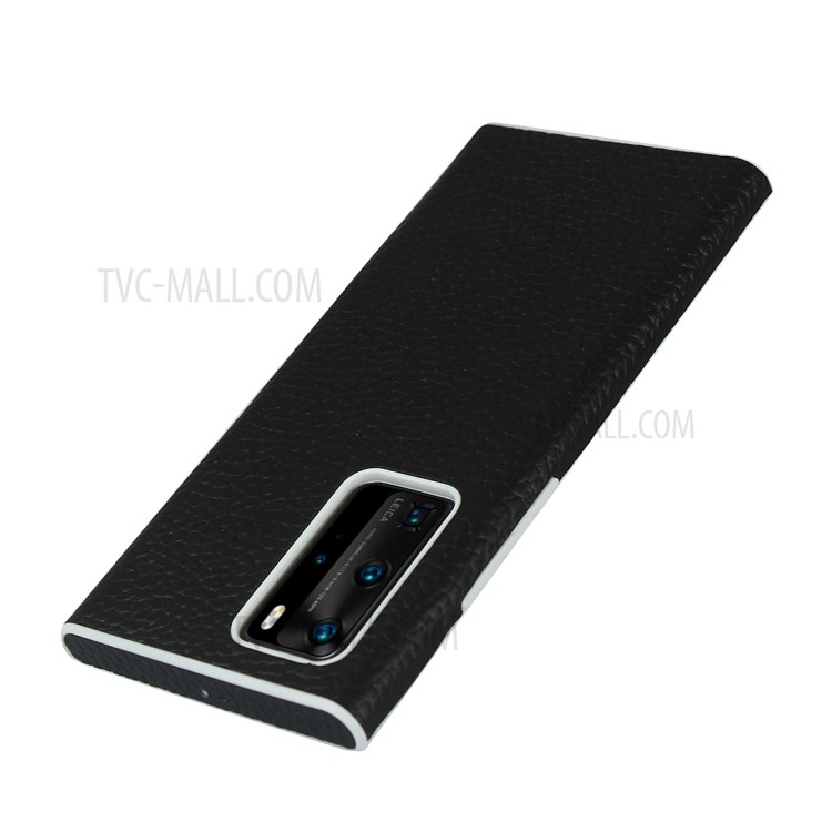 Litchi Skin Genuine Leather Coated TPU Phone Cover for Huawei P40 Pro - Black-7