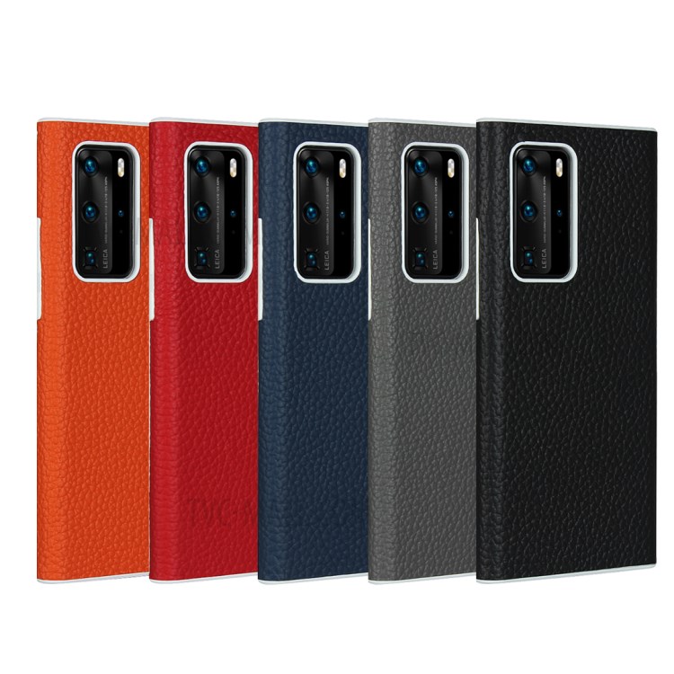 Litchi Skin Genuine Leather Coated TPU Phone Cover for Huawei P40 Pro - Black-9