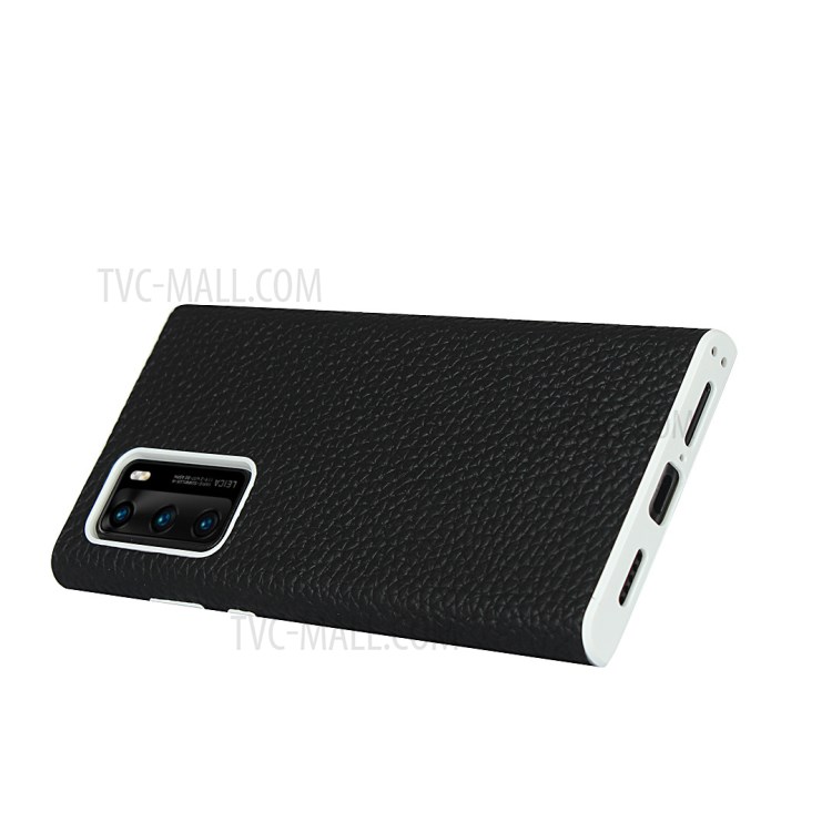 Litchi Skin Genuine Leather Coated TPU Back Case for Huawei P40 - Black-6