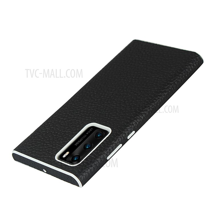 Litchi Skin Genuine Leather Coated TPU Back Case for Huawei P40 - Black-7