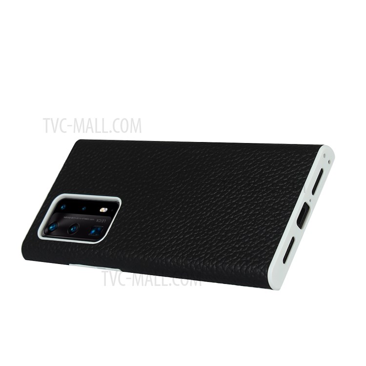 Litchi Skin Genuine Leather Coated TPU Back Cover for Huawei P40 Pro Plus - Black-6