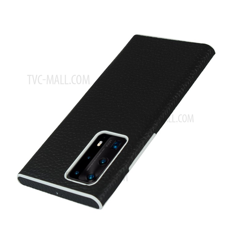 Litchi Skin Genuine Leather Coated TPU Back Cover for Huawei P40 Pro Plus - Black-7