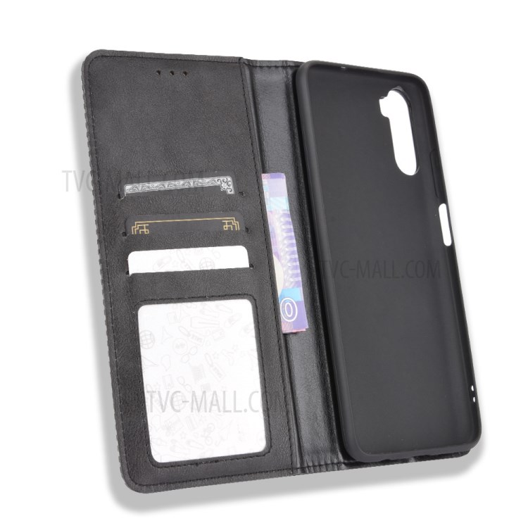 Capa de Couro Retrô PU Absorvida Automaticamente Para Huawei Mate 40 Lite/Maimang 9 - Preto