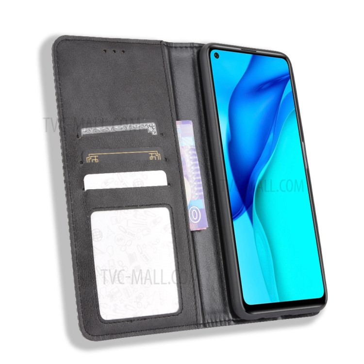 Capa de Couro Retrô PU Absorvida Automaticamente Para Huawei Mate 40 Lite/Maimang 9 - Preto