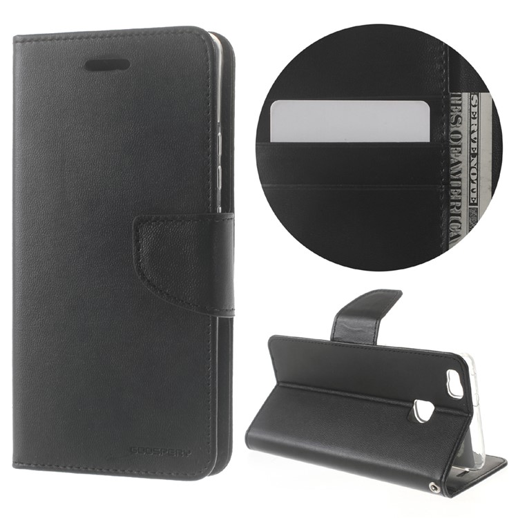 MERCURY GOOSPERY Bravo Diary Leather Wallet Case for Huawei P9 Lite - Black-1