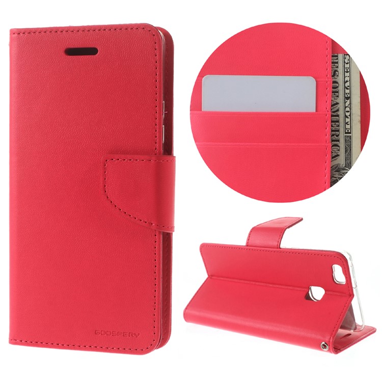 MERCURY GOOSPERY Bravo Diary Leather Wallet Cover for Huawei P9 Lite - Rose-1