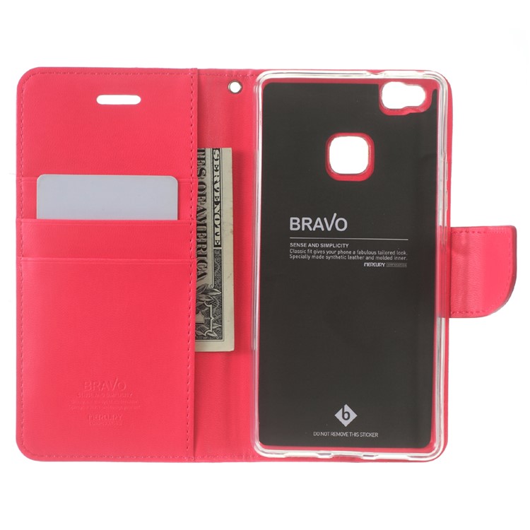 MERCURY GOOSPERY Bravo Diary Leather Wallet Cover for Huawei P9 Lite - Rose-7