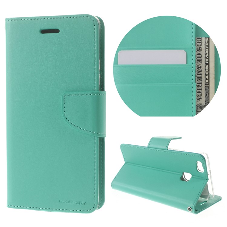 MERCURY GOOSPERY Bravo Diary Leather Wallet Cover Case for Huawei P9 Lite - Cyan-1