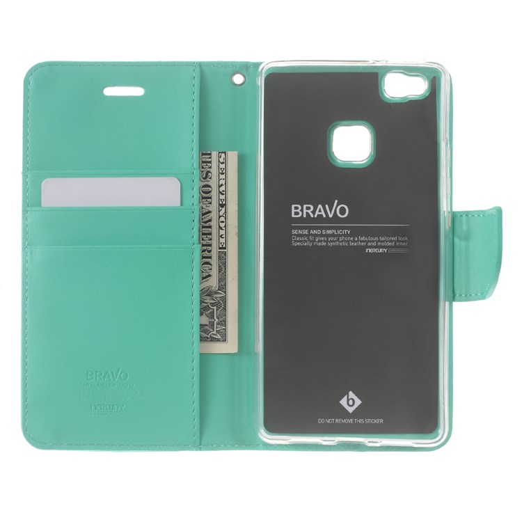 MERCURY GOOSPERY Bravo Diary Leather Wallet Cover Case for Huawei P9 Lite - Cyan-6