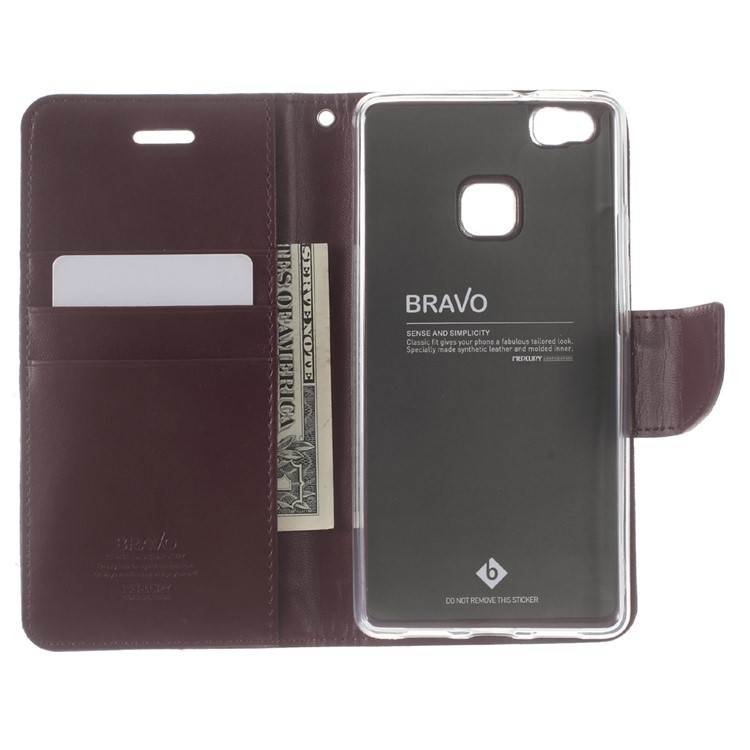 MERCURY GOOSPERY Bravo Diary Magnetic Leather Wallet Case for Huawei P9 Lite - Wine Red-7