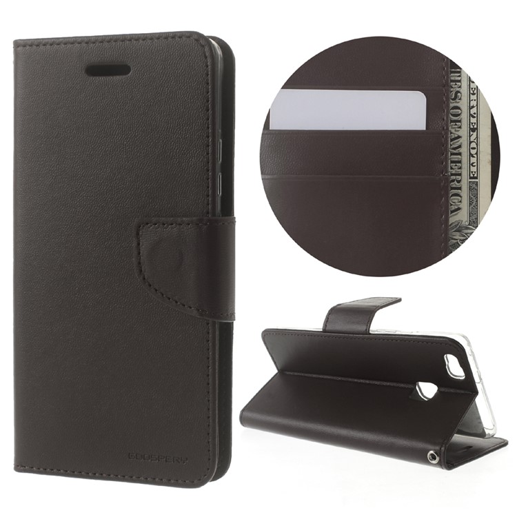 MERCURY GOOSPERY Bravo Diary Leather Wallet Case for Huawei P9 Lite - Coffee-1