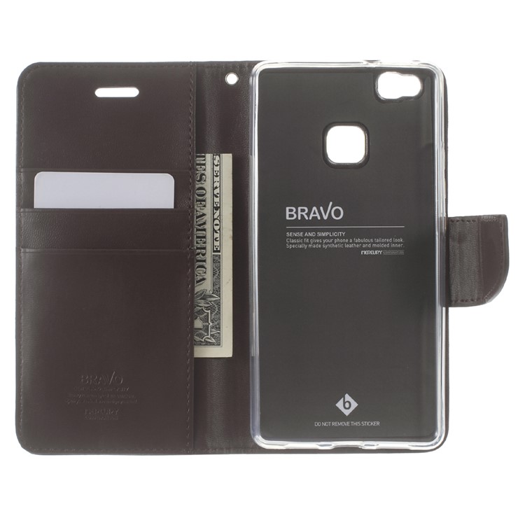 MERCURY GOOSPERY Bravo Diary Leather Wallet Case for Huawei P9 Lite - Coffee-5