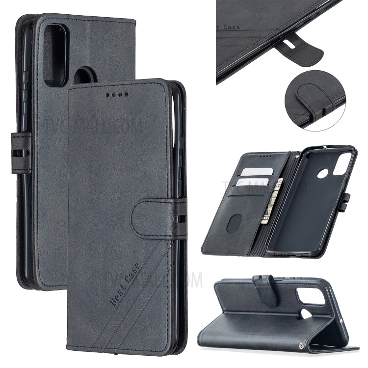 Wallet Stand PU Leather Mobile Phone Case Protective Cover for Huawei P smart 2020 - Black-1