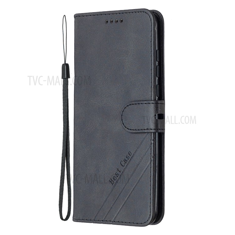 Phone Case Wallet Leather Stand Cover with Lanyard for Huawei Y8p/P Smart S - Black-2