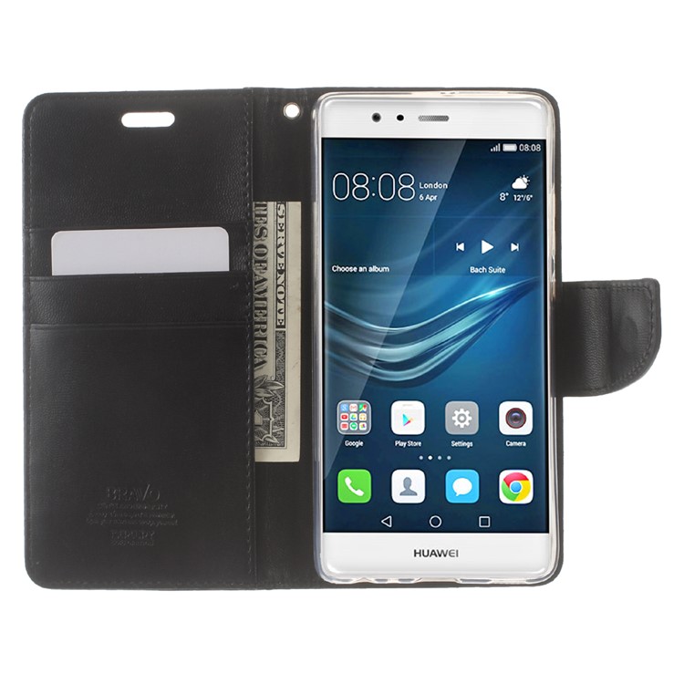 MERCURY GOOSPERY Bravo Diary Leather Wallet Case for Huawei P9 - Black-5