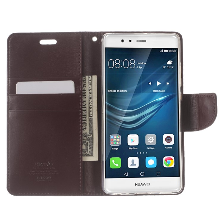 MERCURY GOOSPERY Bravo Diary Flip Leather Cover for Huawei P9 - Wine Red-5