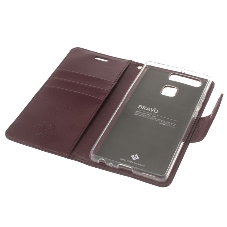 MERCURY GOOSPERY Bravo Diary Flip Leather Cover for Huawei P9 - Wine Red-8