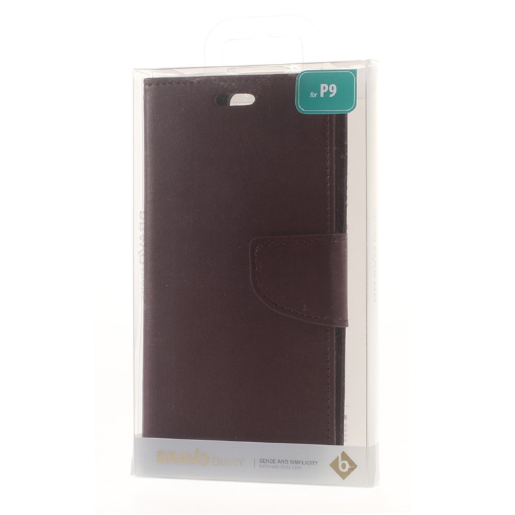 MERCURY GOOSPERY Bravo Diary Flip Leather Cover for Huawei P9 - Wine Red-9