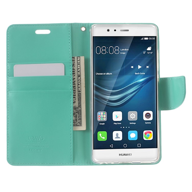 MERCURY GOOSPERY Bravo Diary Leather Flip Cover for Huawei P9 - Cyan-5
