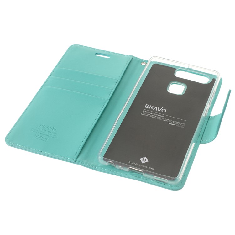 MERCURY GOOSPERY Bravo Diary Leather Flip Cover for Huawei P9 - Cyan-8