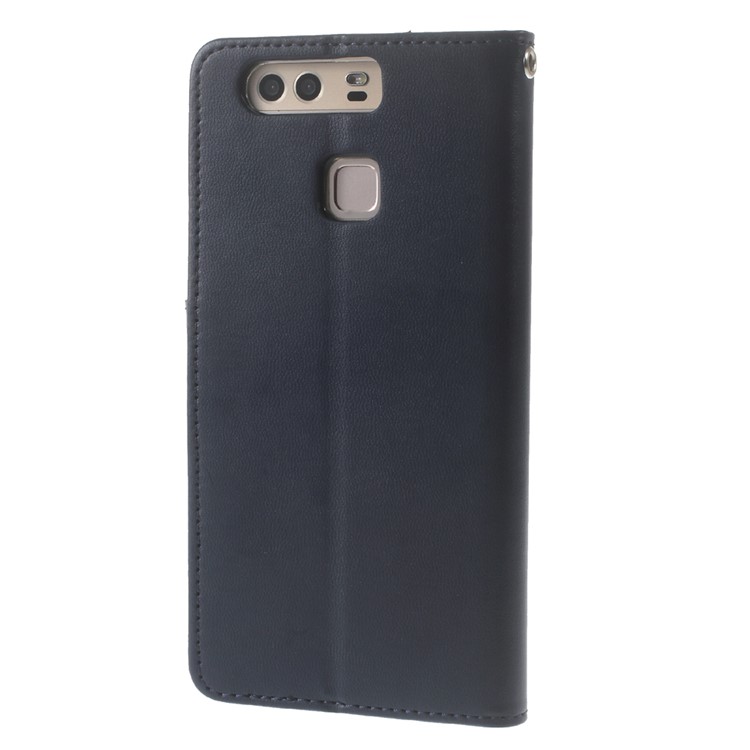 MERCURY GOOSPERY Bravo Leather Case Wallet Stand for Huawei P9 - Dark Blue-2
