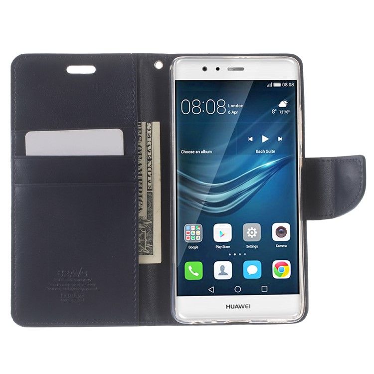 MERCURY GOOSPERY Bravo Leather Case Wallet Stand for Huawei P9 - Dark Blue-5