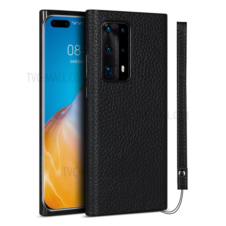 Litchi Texture Genuine Leather Coated Black TPU Phone Casing for Huawei P40 Pro+ - Black-1