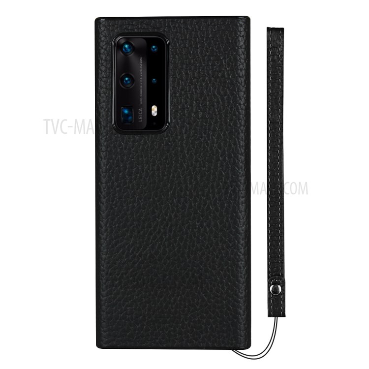 Litchi Texture Genuine Leather Coated Black TPU Phone Casing for Huawei P40 Pro+ - Black-2