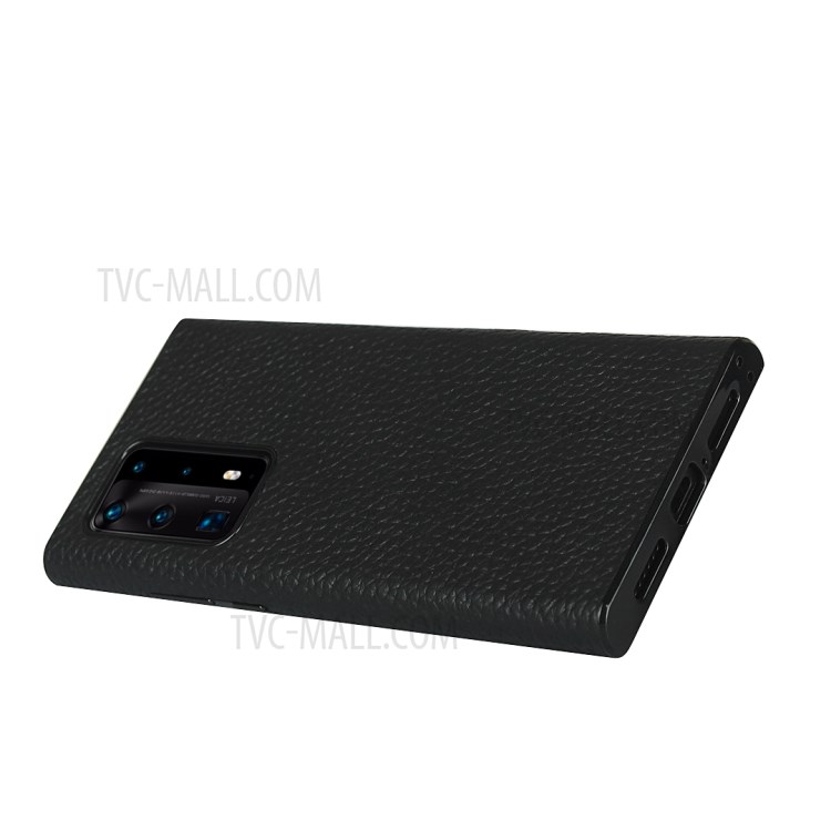 Litchi Texture Genuine Leather Coated Black TPU Phone Casing for Huawei P40 Pro+ - Black-6