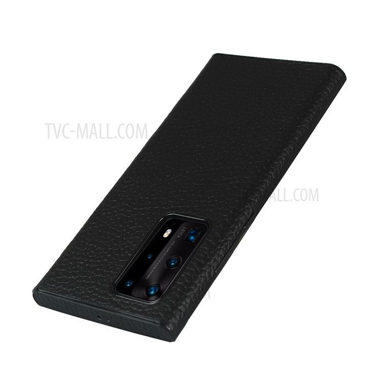 Litchi Texture Genuine Leather Coated Black TPU Phone Casing for Huawei P40 Pro+ - Black-7