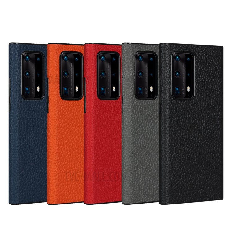 Litchi Texture Genuine Leather Coated Black TPU Phone Casing for Huawei P40 Pro+ - Black-9