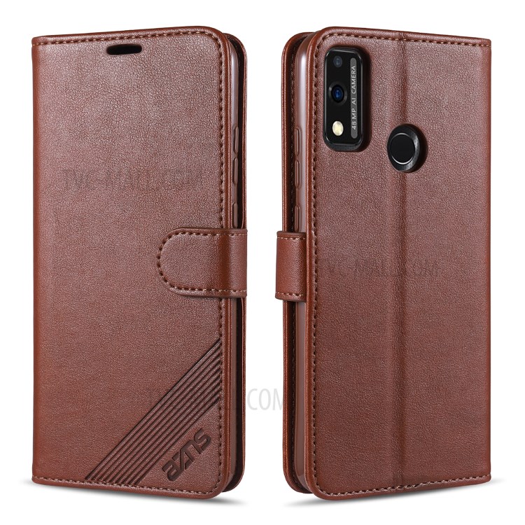 AZNS PU Leather Wallet Stand Case for Honor 9X Lite - Coffee-1