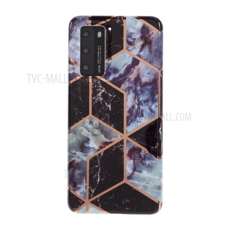 Marble Skin Electroplating Color Matching TPU Shell for Huawei P40 - Black/Grey-1