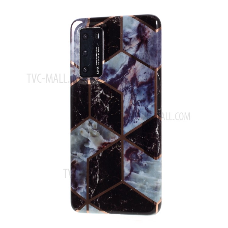 Marble Skin Electroplating Color Matching TPU Shell for Huawei P40 - Black/Grey-2