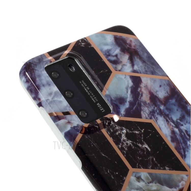 Marble Skin Electroplating Color Matching TPU Shell for Huawei P40 - Black/Grey-4