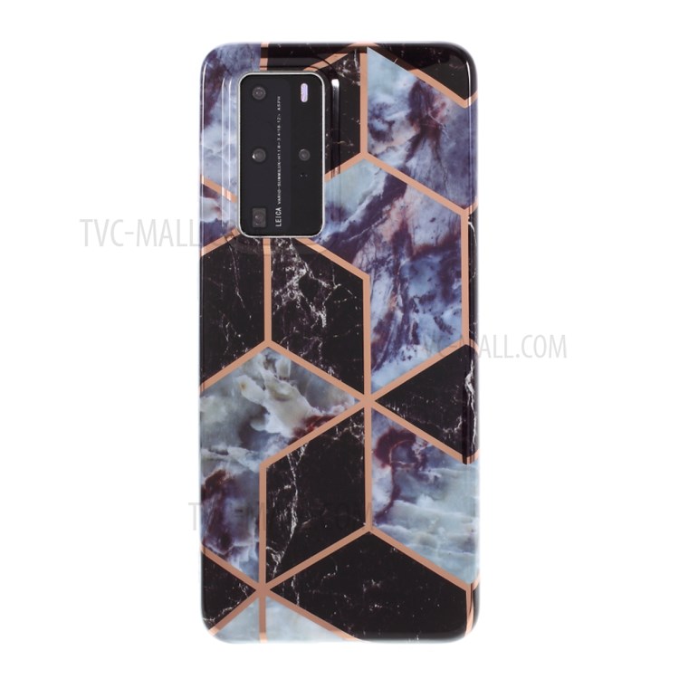 Electroplated Splicing Marble Pattern IMD TPU Cover for Huawei P40 Pro - Black-1