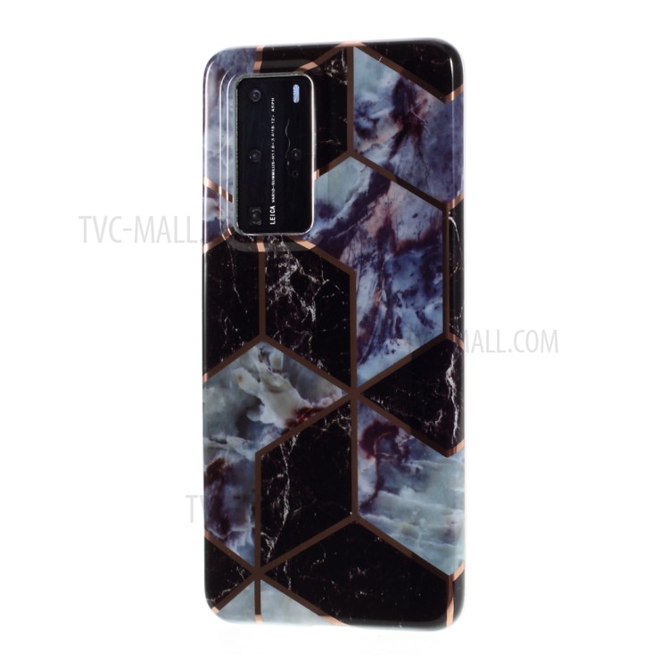 Electroplated Splicing Marble Pattern IMD TPU Cover for Huawei P40 Pro - Black-2