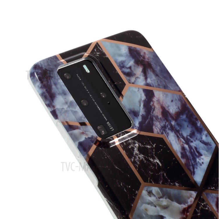 Electroplated Splicing Marble Pattern IMD TPU Cover for Huawei P40 Pro - Black-4